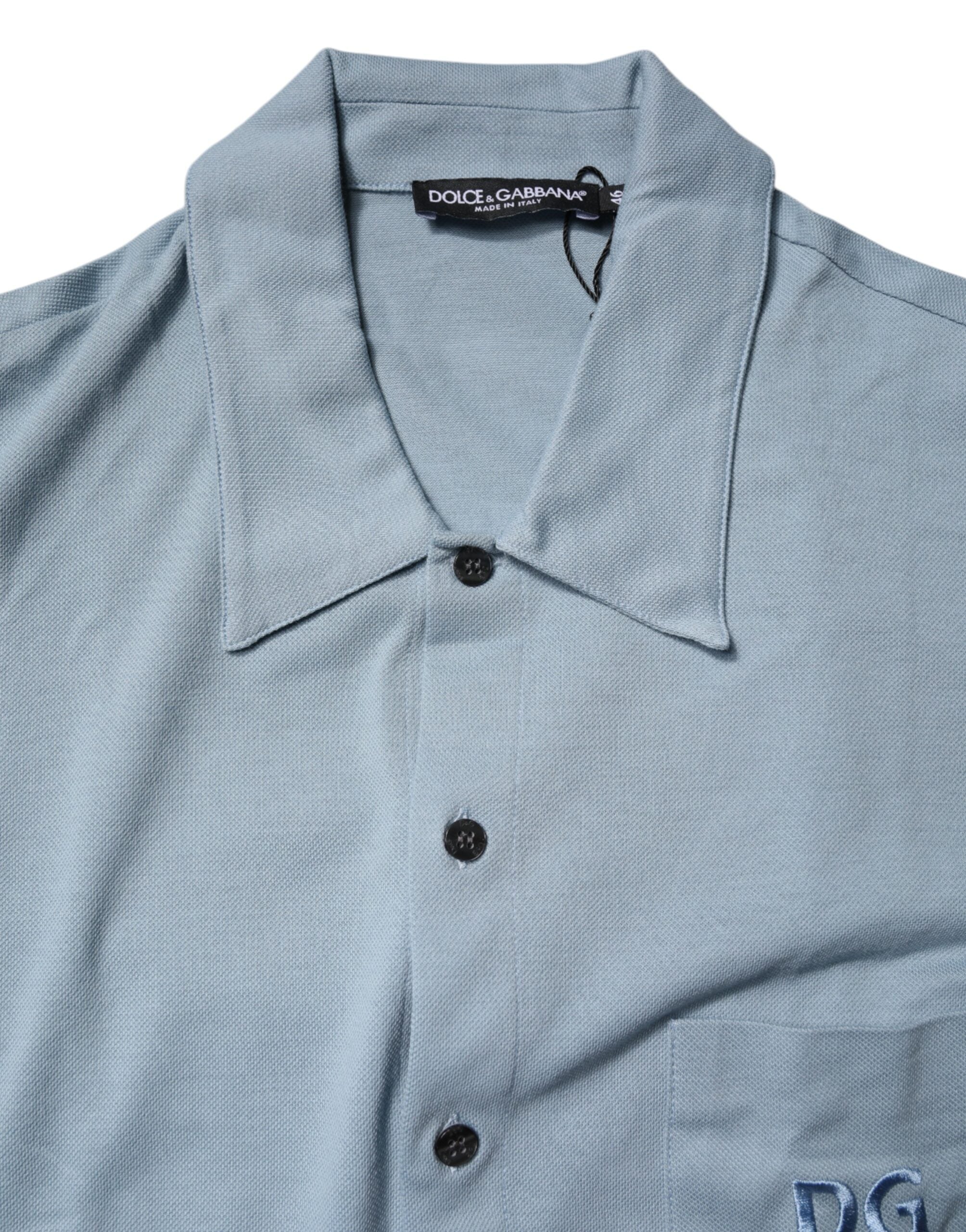 Dolce & Gabbana Men's Blue Cotton Button-Down Polo Shirt